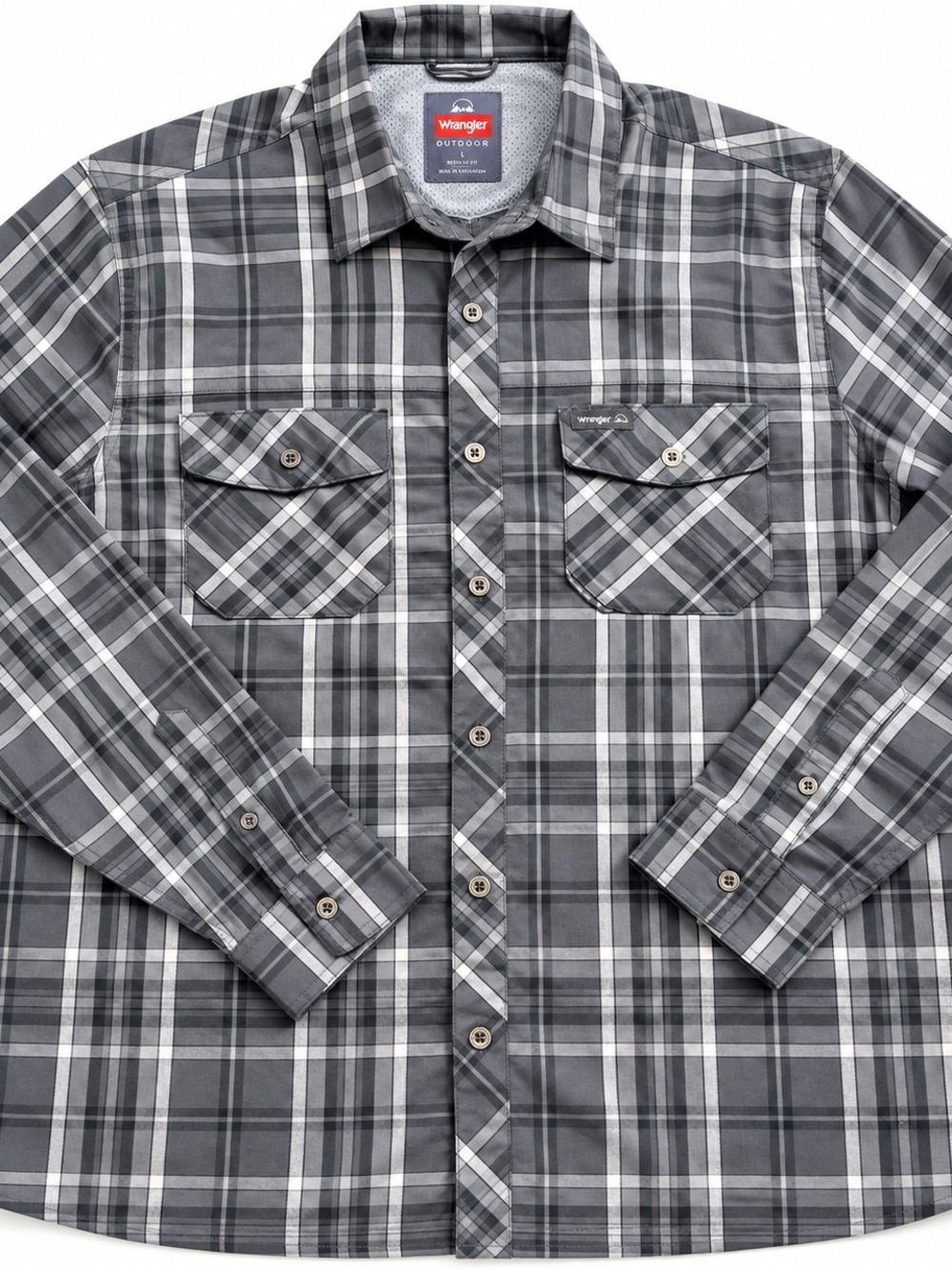 Wrangler Gray Plaid Long-Sleeve Button-Down Shirt